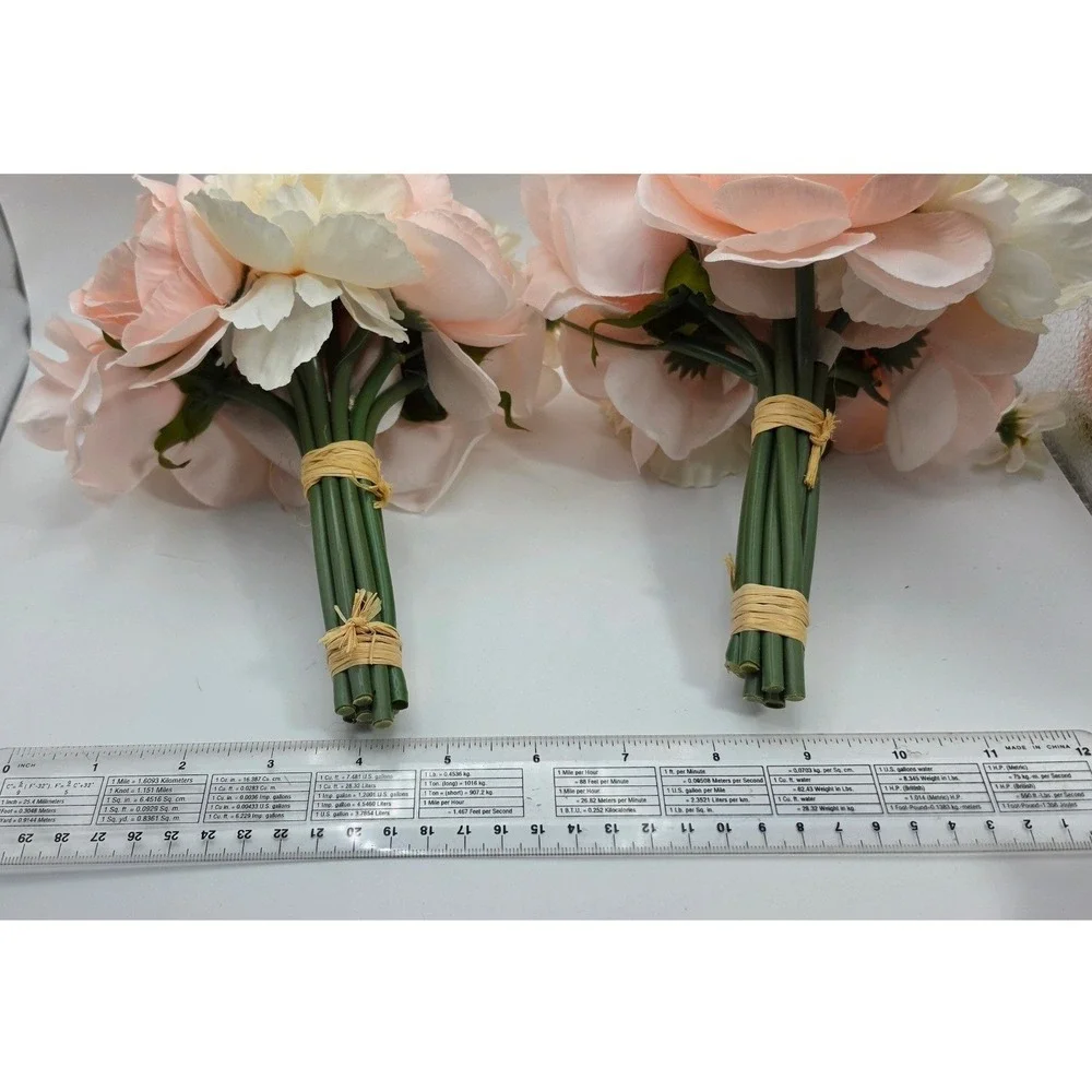 6pc Silk Floral Bouquets Peach Lavender Magenta Rose Peony Wedding Bridesmaid